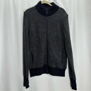 Relwen woman’s blue cardigan wool alpaca zip up large